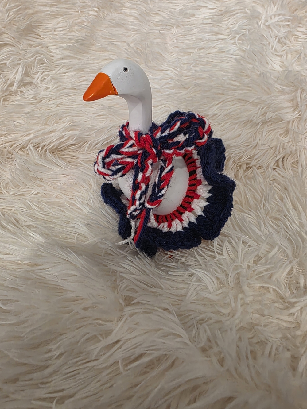 7" Desk Goose Handmade Crochet Red White And Blue Tutu With Neck Bow